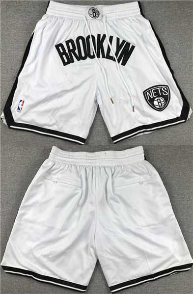 Mens Brooklyn Nets White Shorts (Run Small)->nba shorts->NBA Jersey
